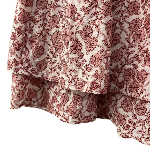 MNG Floral Tiered Pull On Mini Skirt Elastic Waist Vintage Red Pink - Picture 5 of 7